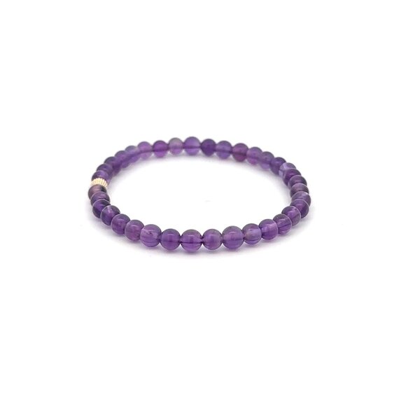 Gemstones Amethyst Mini 4mm Stretchable Bracelet 14k Gold Bead Charm Corrugated - Picture 5 of 6